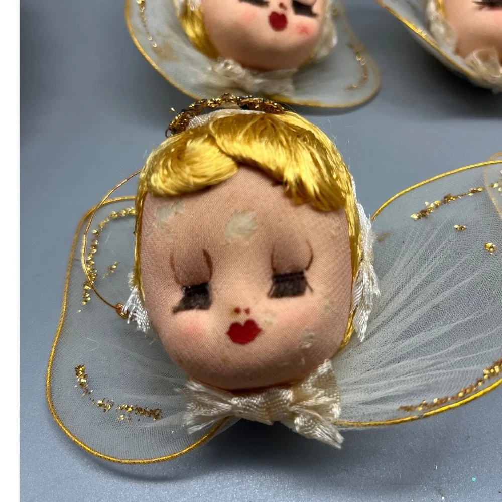 Vtg Christmas Angel Net Stocking Wire Rhinestone Japan‎ OrnamentSet of 4 *read*
